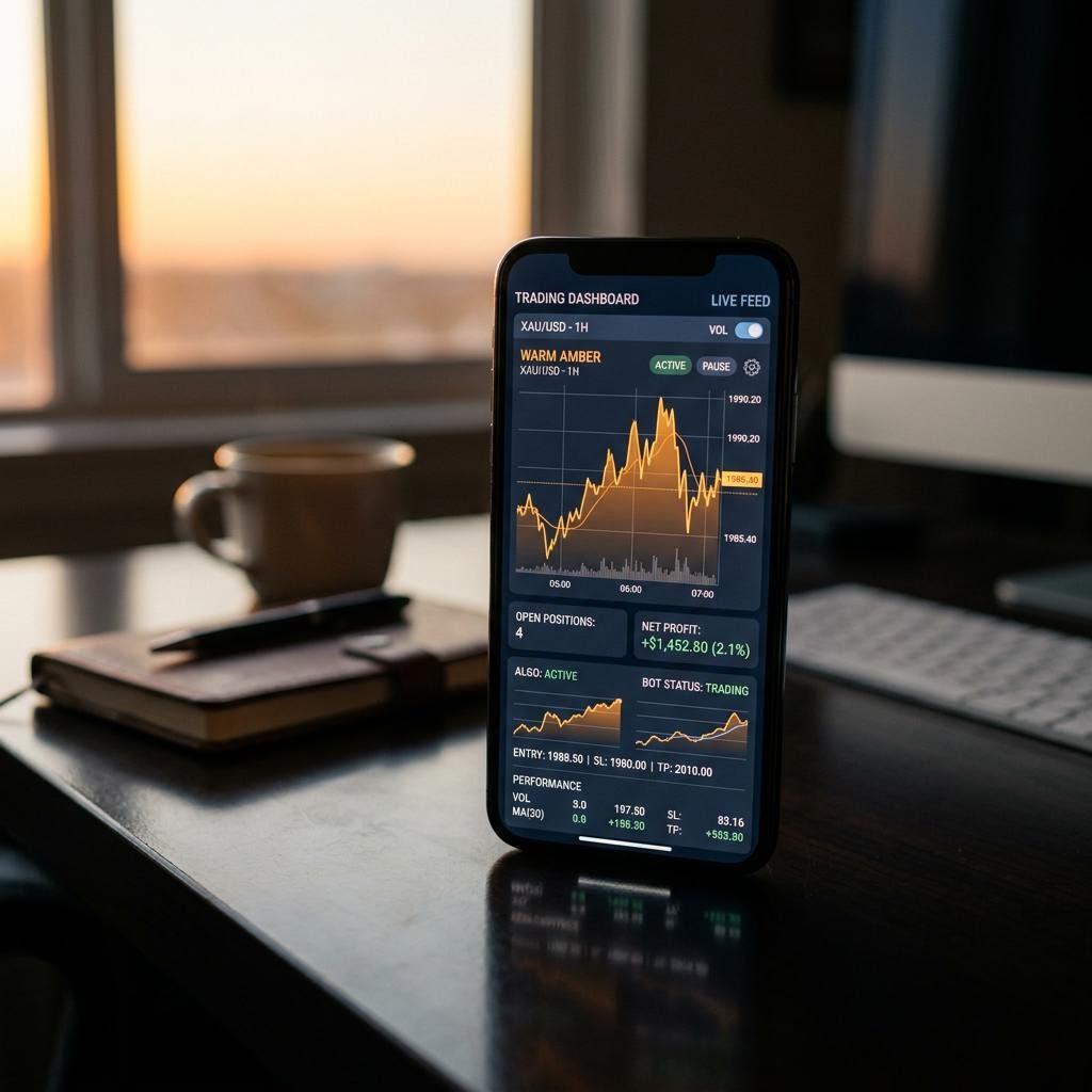Bamorint AI crypto trading platform kontrolpanel på smartphone